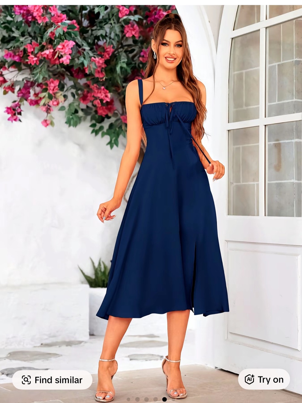 Navy Blue Spaghetti Strap Midi Dress